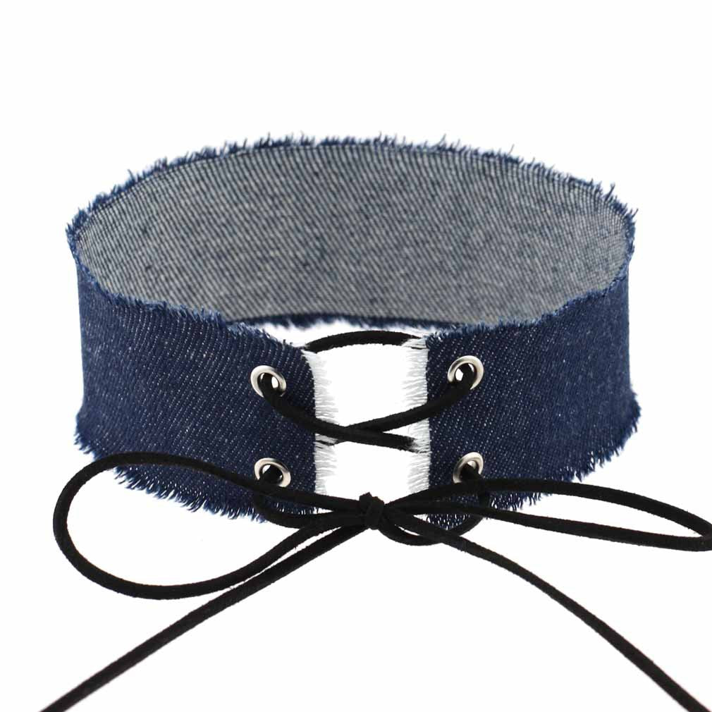 Denim Frayed Edge Choker - Denim Deep Blue - Punk Lovers