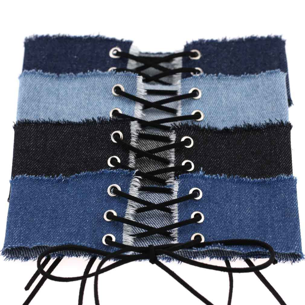 Gothic Punk Rivet Spike Choker - 牛仔布/蓝色 | Punk Lovers