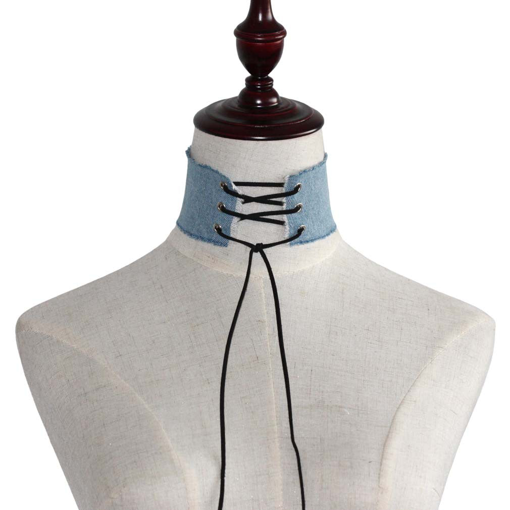Gothic Punk Rivet Spike Choker - 牛仔布/黑色 | Punk Lovers