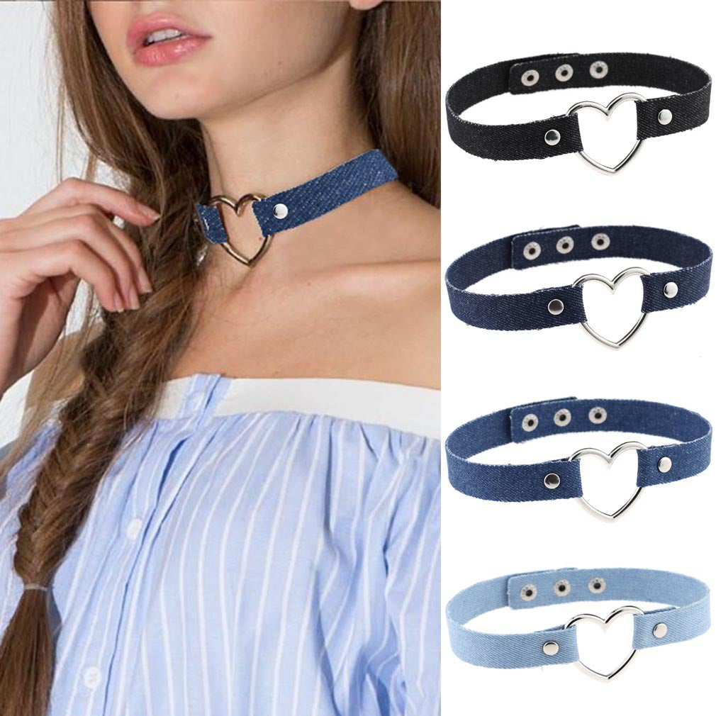 Denim Heart Choker Necklace - Punk Lovers Gothic Jewelry