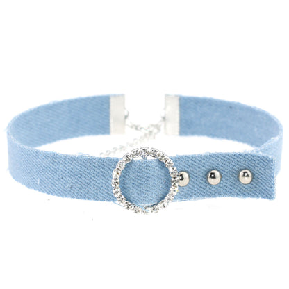 Denim Rhinestone Choker Necklace - Denim Light Blue - Punk Lovers
