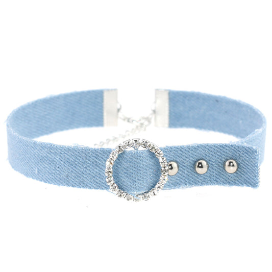 Denim Rhinestone Choker Necklace - Denim Light Blue - Punk Lovers