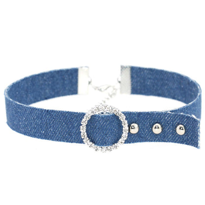 Denim Rhinestone Choker Necklace - Denim Blue - Punk Lovers