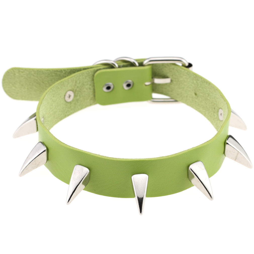Punk Rivet Spike Leather Choker - Green - Punk Lovers