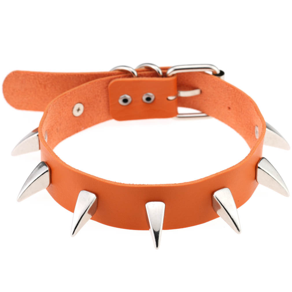 Punk Rivet Spike Leather Choker - Orange - Punk Lovers