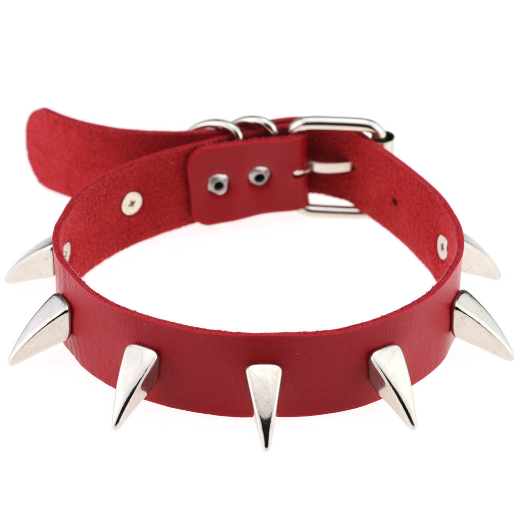 Punk Rivet Spike Leather Choker - Red - Punk Lovers
