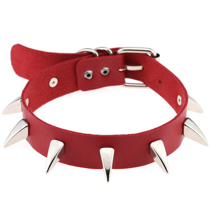 Punk Rivet Spike Leather Choker - Red - Punk Lovers