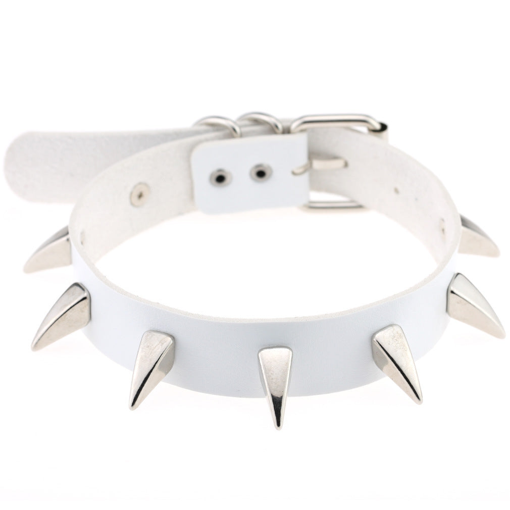 Punk Rivet Spike Leather Choker - White - Punk Lovers