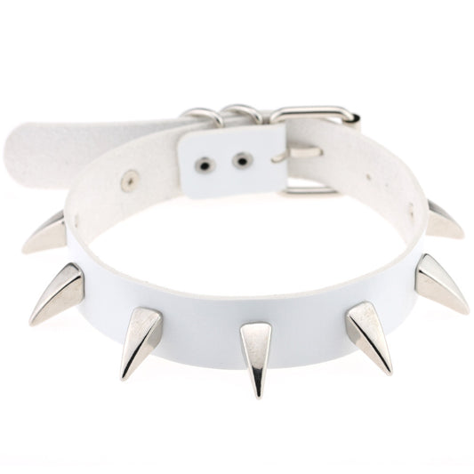 Punk Rivet Spike Leather Choker - White - Punk Lovers