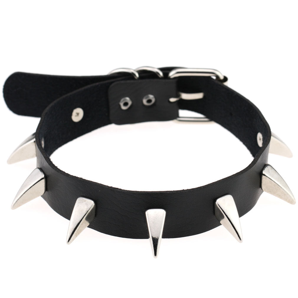 Punk Rivet Spike Leather Choker - Black - Punk Lovers