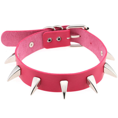 Punk Rivet Spike Leather Choker - Rose - Punk Lovers