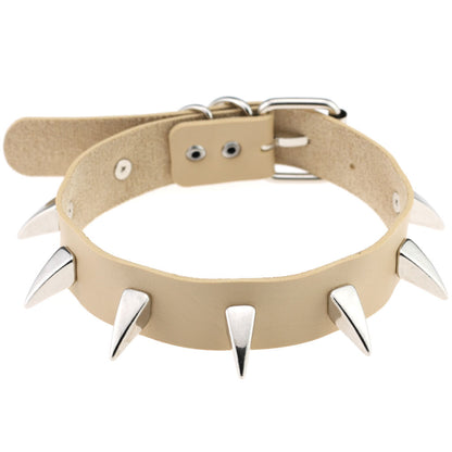 Punk Rivet Spike Leather Choker - Beige - Punk Lovers