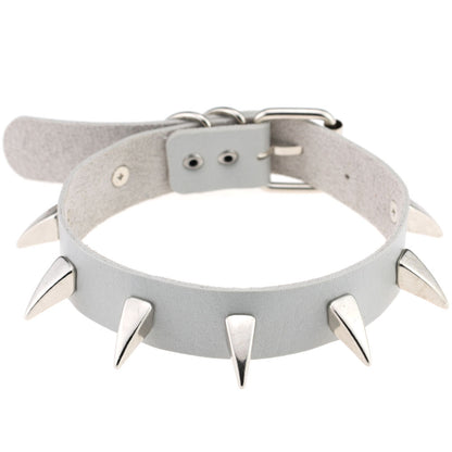 Punk Rivet Spike Leather Choker - Silver - Punk Lovers