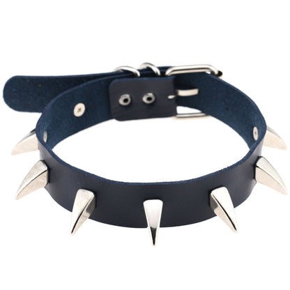 Punk Rivet Spike Leather Choker - Deep Blue - Punk Lovers