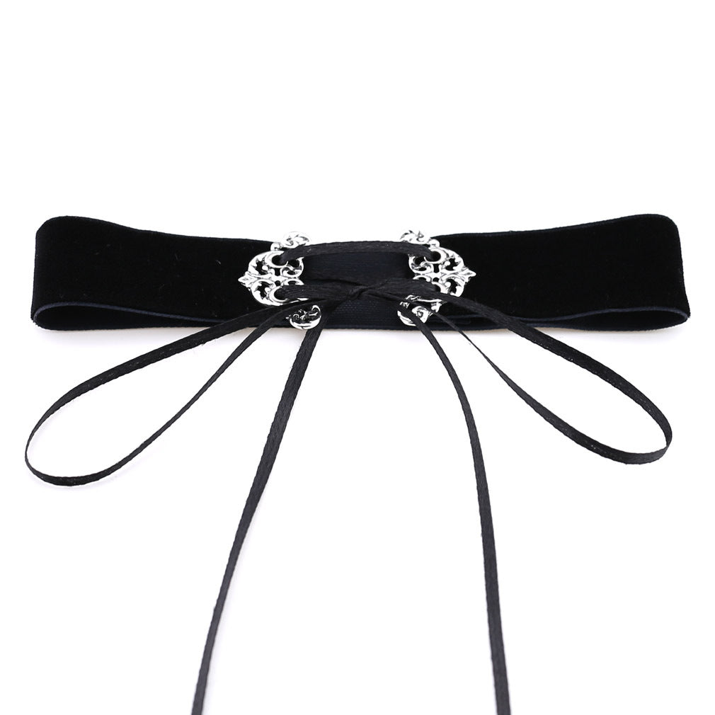 Velvet Hollow Alloy Choker Necklace - Black - Punk Lovers