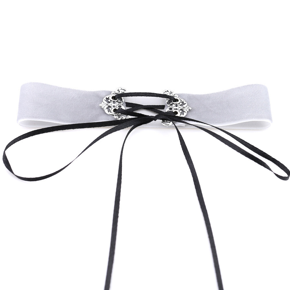 Velvet Hollow Alloy Choker Necklace - Silver - Punk Lovers