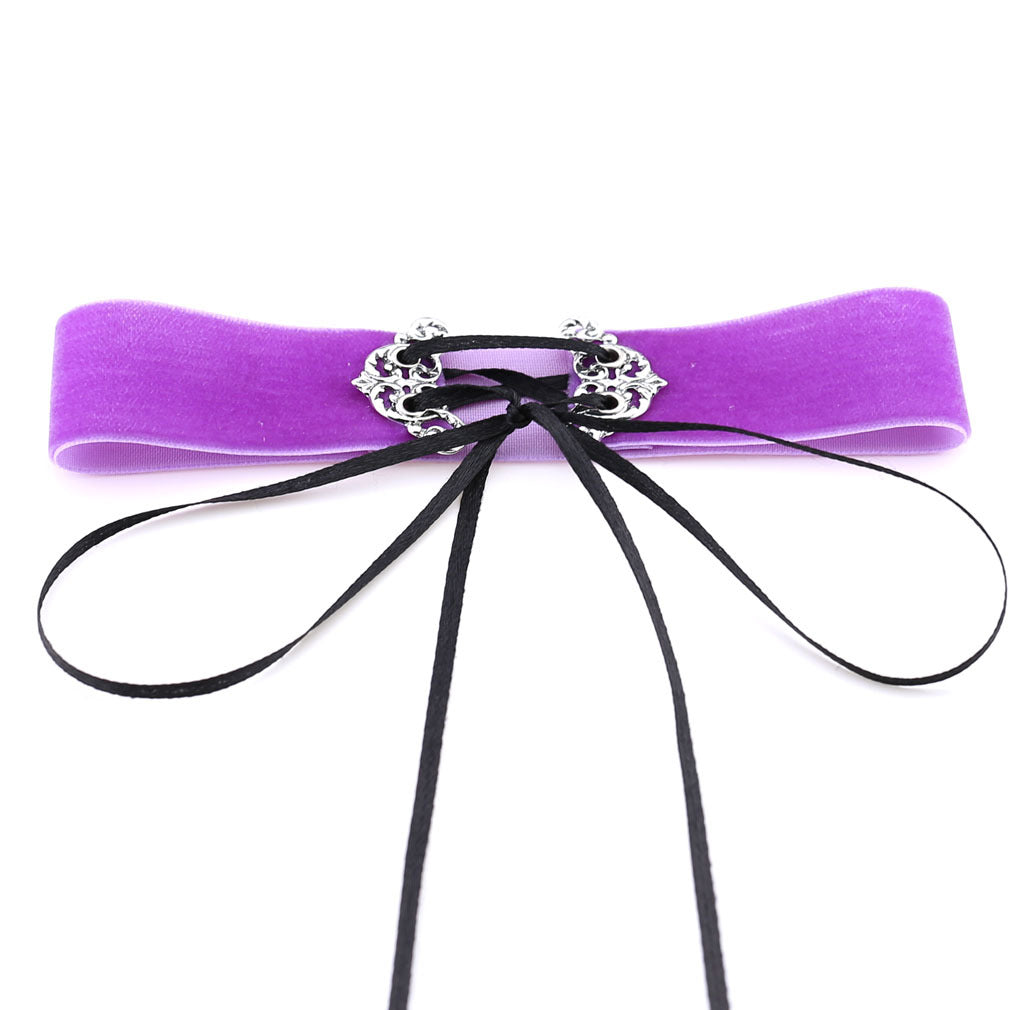 Velvet Hollow Alloy Choker Necklace - Lavender - Punk Lovers