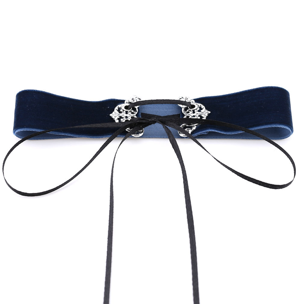 Velvet Hollow Alloy Choker Necklace - Deep Blue - Punk Lovers