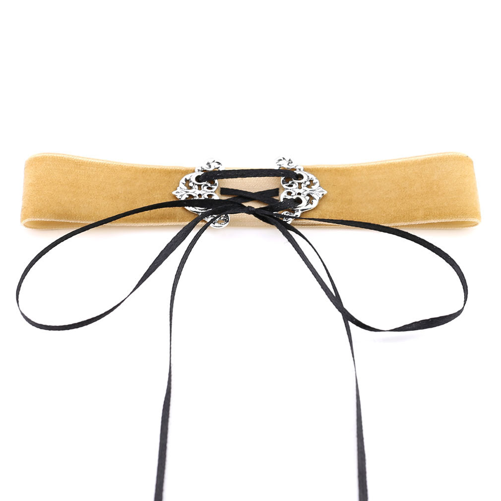 Velvet Hollow Alloy Choker Necklace - Khaki - Punk Lovers