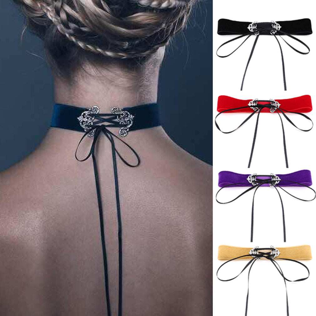 Velvet Hollow Alloy Choker Necklace - Punk Lovers Gothic Jewelry