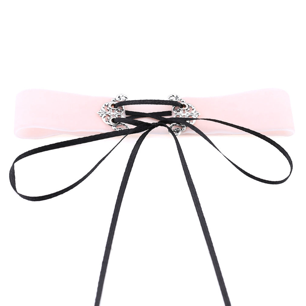 Velvet Hollow Alloy Choker Necklace - Pink - Punk Lovers