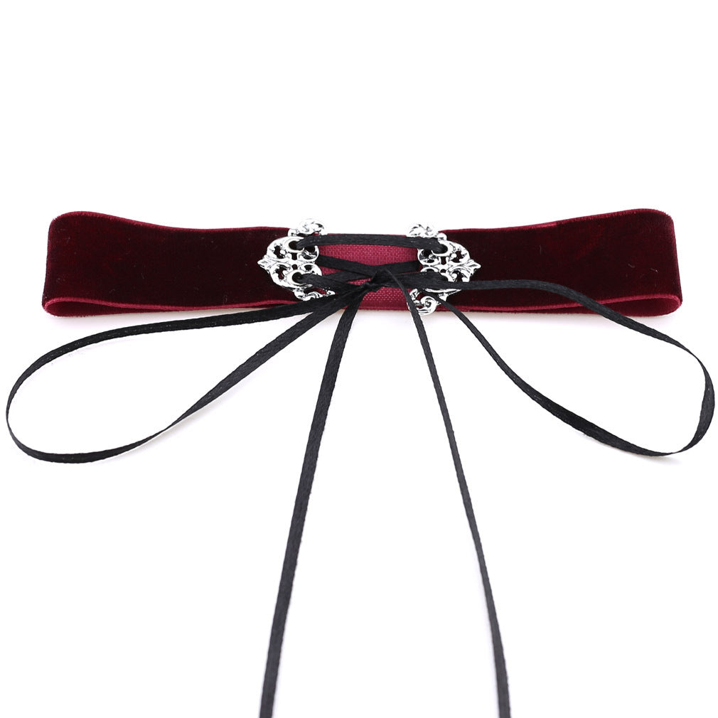 Velvet Hollow Alloy Choker Necklace - Wine Red - Punk Lovers