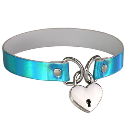 Iridescent Heart Lock Choker - Iridescent Blue - Punk Lovers
