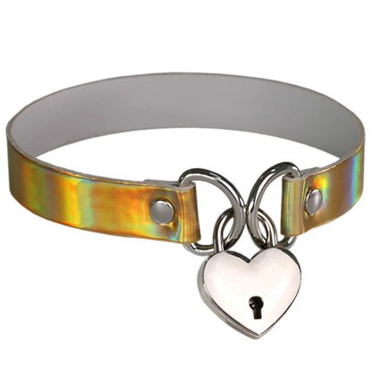 Iridescent Heart Lock Choker - Iridescent Gold - Punk Lovers