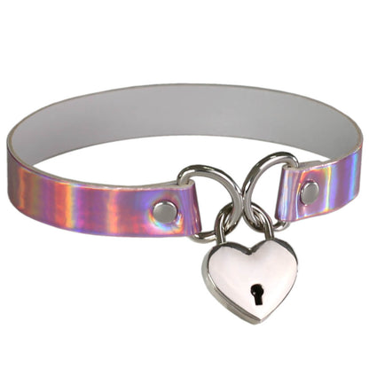 Iridescent Heart Lock Choker - Iridescent Pink - Punk Lovers