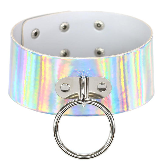 Iridescent Big Ring Choker - Iridescent White - Punk Lovers