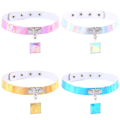 Dark Gothic Triple Circle Leather Choker - White Color | Punk Lovers