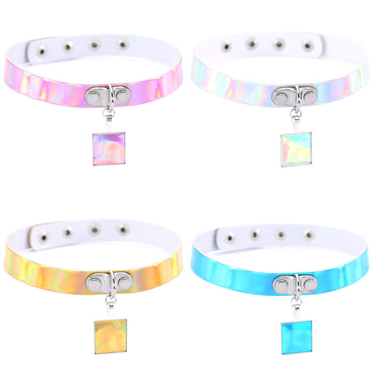 Dark Gothic Triple Circle Leather Choker - White Color | Punk Lovers