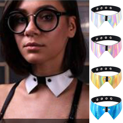 Punk Chain Link Leather Choker Necklace - White Color | Punk Lovers