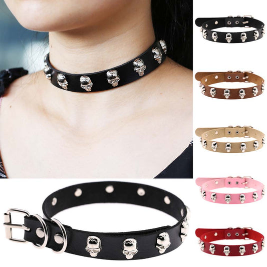Skull Leather Choker Necklace - Punk Lovers Gothic Jewelry
