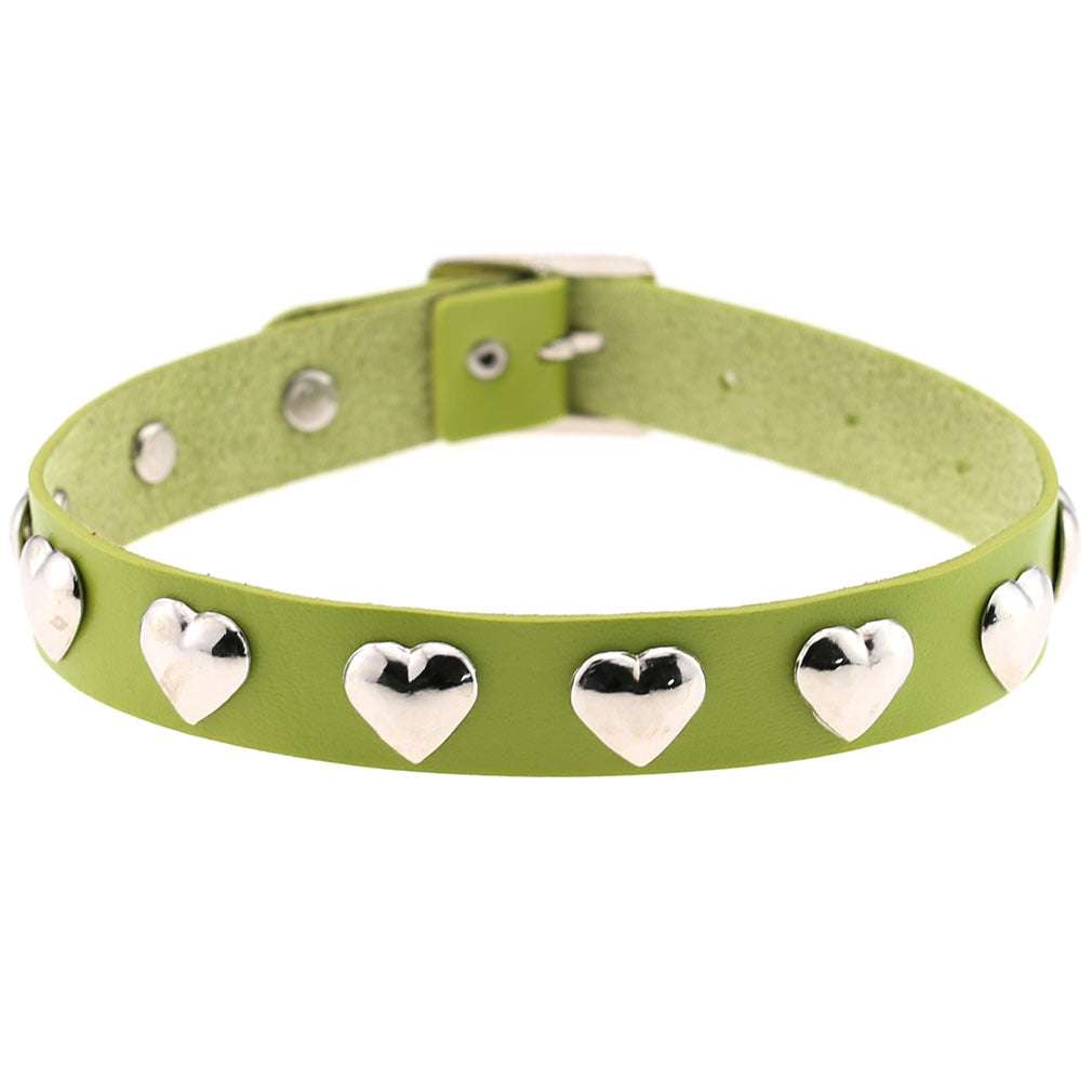Punk Heart Rivet Leather Choker - Green - Punk Lovers