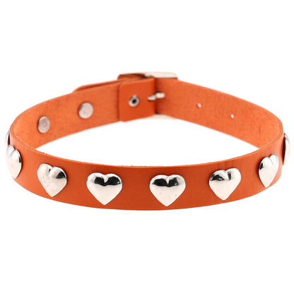 Punk Heart Rivet Leather Choker - Orange - Punk Lovers