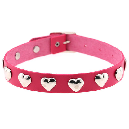Punk Heart Rivet Leather Choker - Rose - Punk Lovers