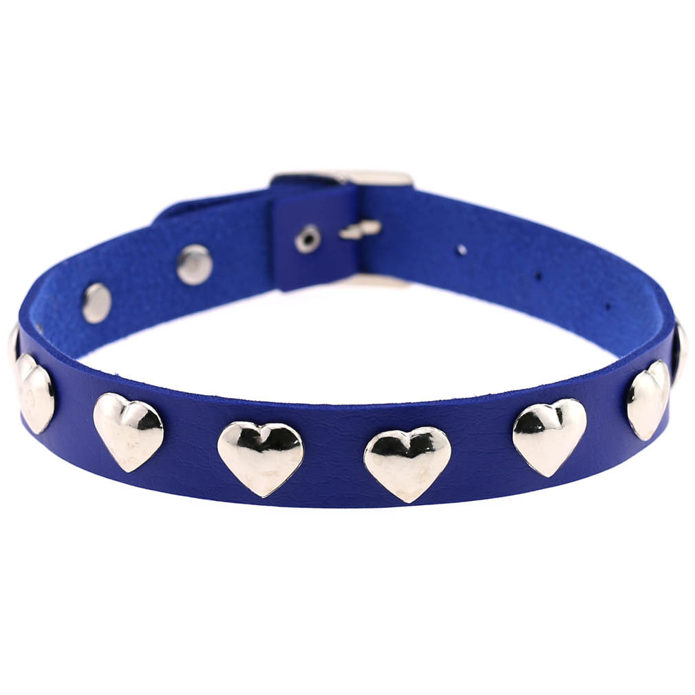 Punk Heart Rivet Leather Choker - Sapphire - Punk Lovers