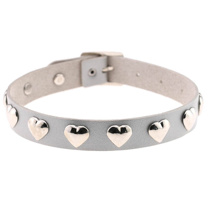 Punk Heart Rivet Leather Choker - Silver - Punk Lovers