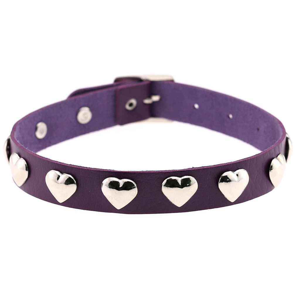 Punk Heart Rivet Leather Choker - Purple - Punk Lovers