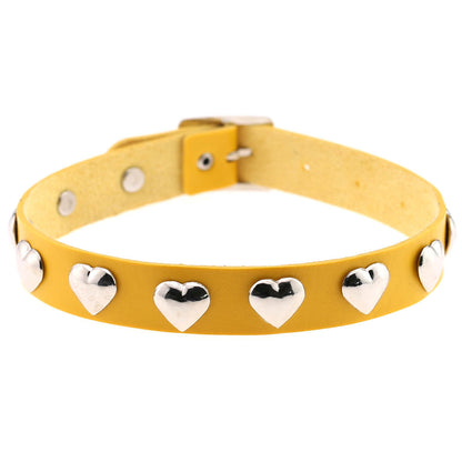 Punk Heart Rivet Leather Choker - Yellow - Punk Lovers