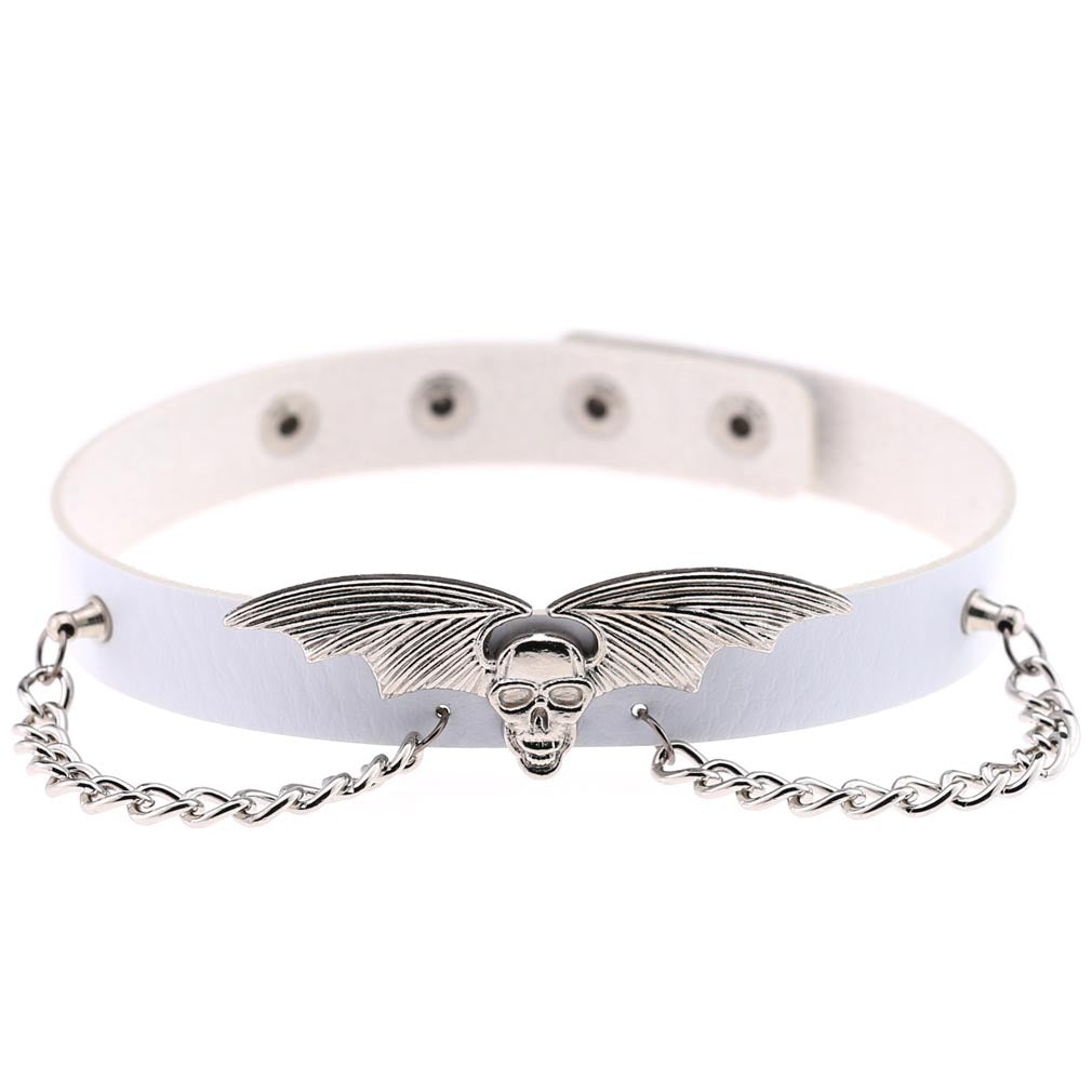 Bat Wing Vampire Chain Choker - White - Punk Lovers