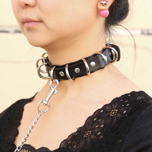 D-Ring Chain Leather Choker - Punk Lovers Gothic Jewelry
