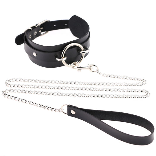 Round Ring PU Leather Choker - Black - Punk Lovers