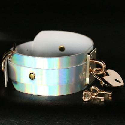 Punk Gothic Leather Choker Necklace - 金色锁 -蓝彩 | Punk Lovers