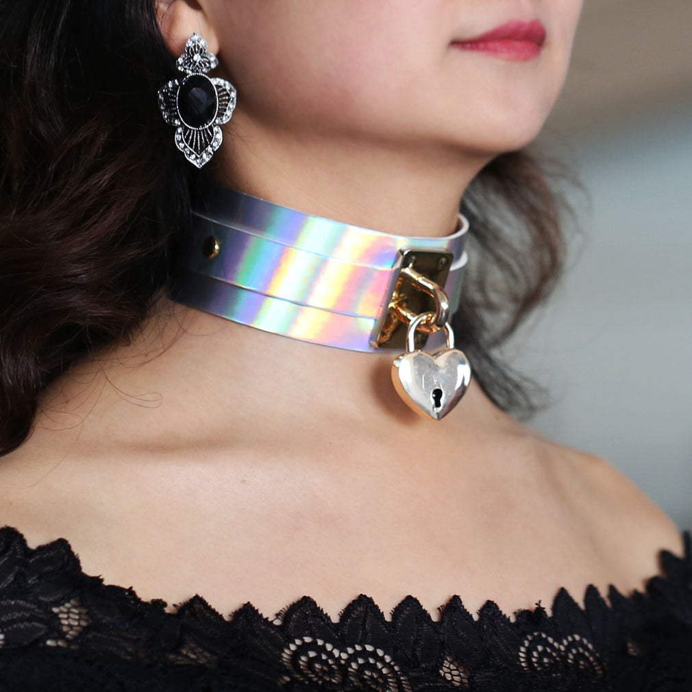 Punk Gothic Leather Choker Necklace - 金色锁 -金彩 | Punk Lovers