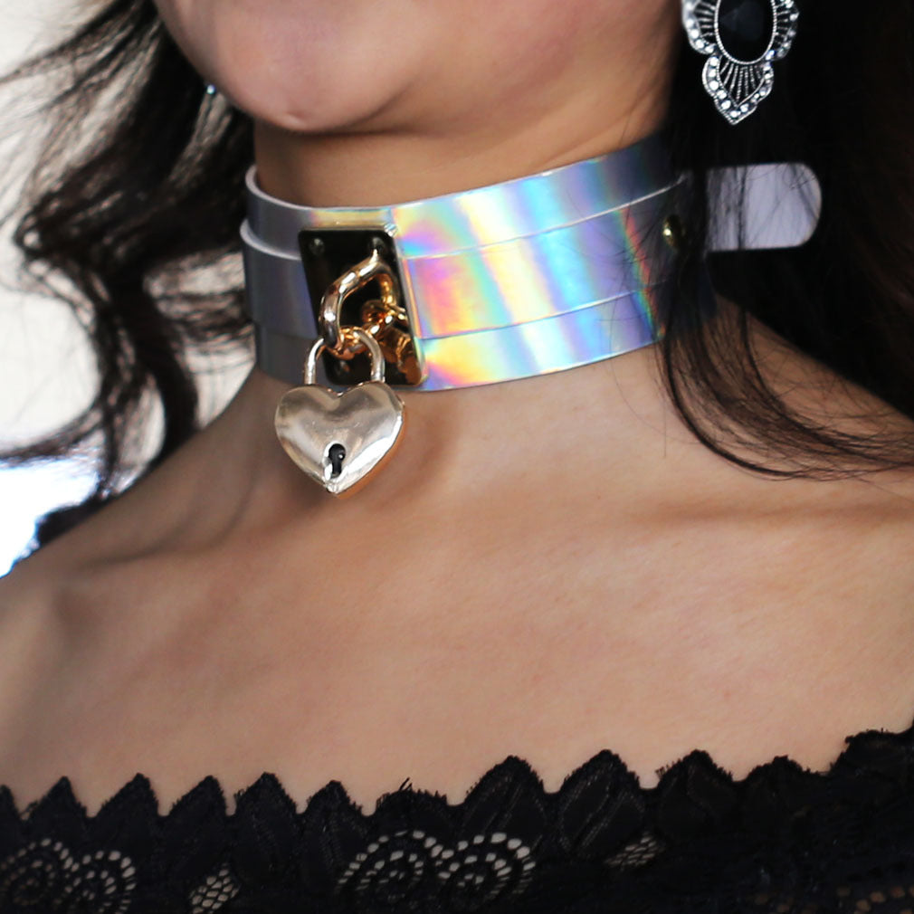 Punk Gothic Leather Choker Necklace - 金色锁 -粉彩 | Punk Lovers