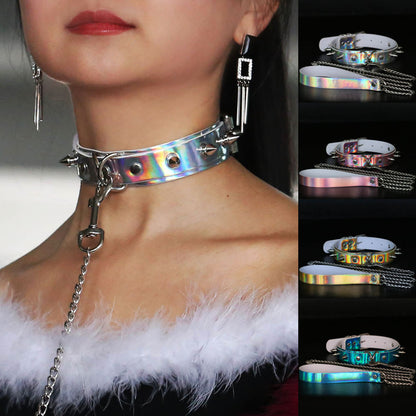 Iridescent Rivet Leather Choker - Punk Lovers Gothic Jewelry