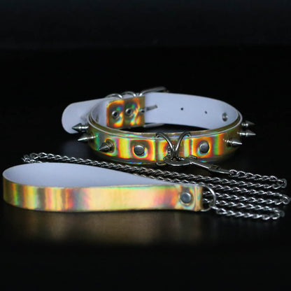 Iridescent Rivet Leather Choker - Iridescent Gold - Punk Lovers
