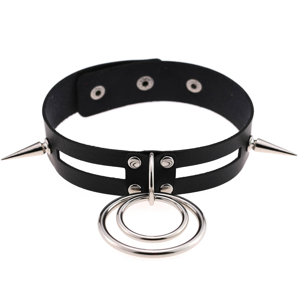 Punk Spike Rivet O-Ring Choker - Black - Punk Lovers
